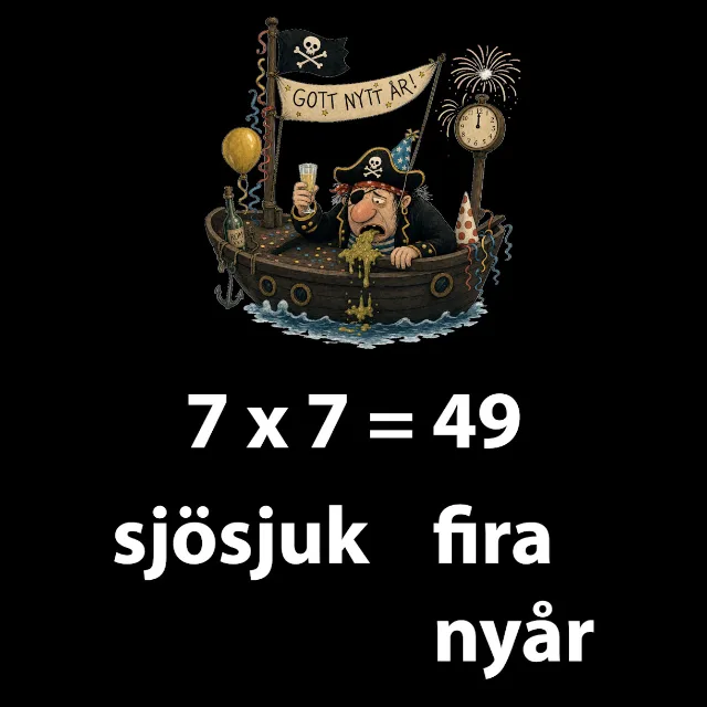 Sjösjuk pirat som firar nyår: 7 x 7 = 49